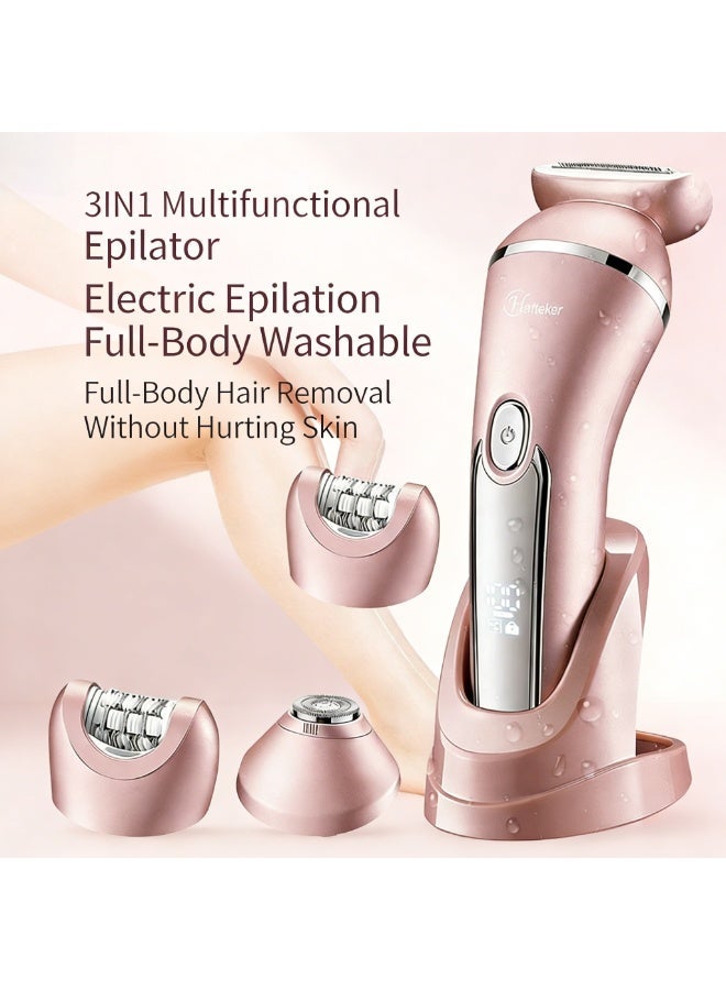 Women's Electric Shaver & Hair Remover | For Legs, Underarms, Bikini Line, Rechargeable, Suitable for Wet & Dry Use, Cordless, 3-in-1 Blades, Painless Shaving with LED Light & LCD Display - Image 1